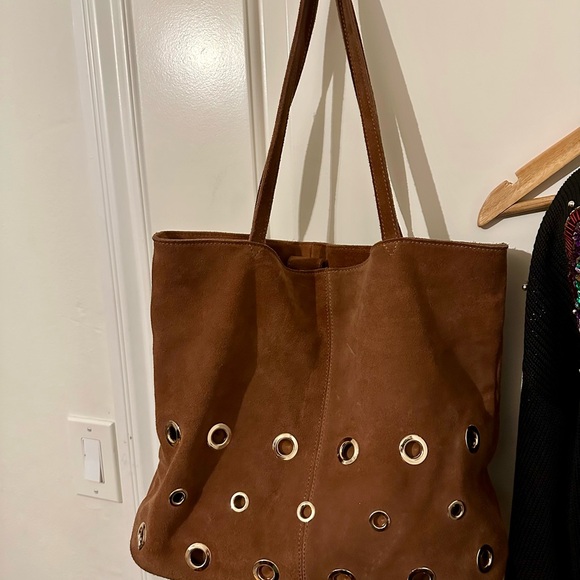 Moda Luxe Brown Suede Eyelet Design Bag Stylish Bag - Picture 3 of 12